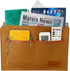 Bedside Caddy, Sofa Caddy, Storage Organizer Pocket for Dorm, Bedroom, 5 Pockets Felt Organizer for Magazine, Remote, Phone, Tablet, Pad, Glasses, Pen, Remote Control (Brown-Short)