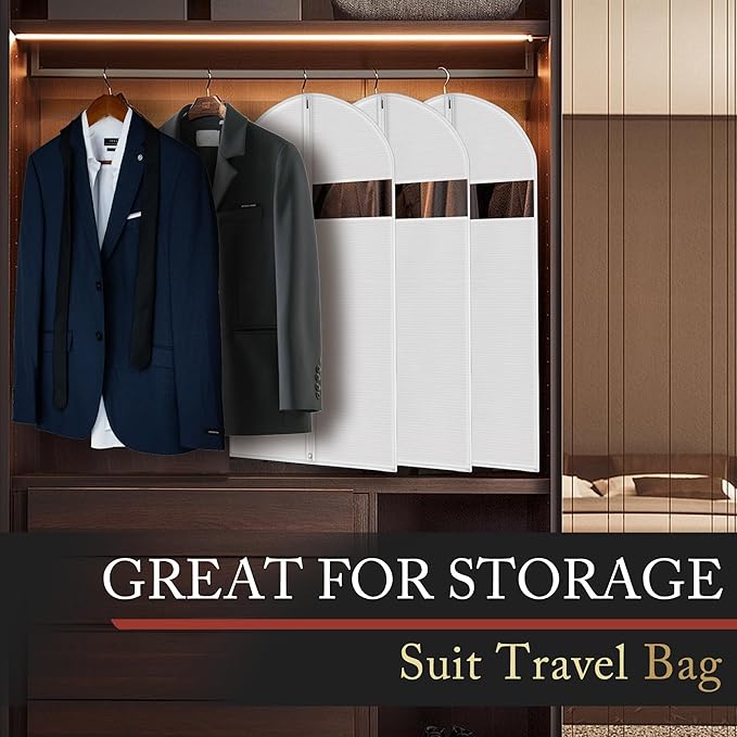 40-inch Suit Bag Garment Bag for Travel and Storage, Garment Bags for Hanging Clothes with Zipper and Visible Transparent Window, White 1 pack