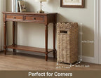 Woven Umbrella Stand for Entryway, PE Rattan Umbrella Holder Basket with Removable Drip Tray, Scalloped Square Cane Stand for Umbrellas, Walking Sticks, Wrapping Paper, Farmhouse Porch Decor, 16.5"