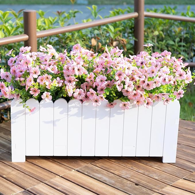 Artificial Fake Flowers Plants for Outdoors Spring Summer Decoration,Faux Flowers Plants Greenery UV Resistant Silk Daisy Realistic for Outside Planter Front Porch Patio Garden Home 16 Bundles（Pink）