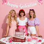 Yuntau 5 Pcs Happy Galentines Day Decorations Wooden Hearts Table Centerpiece Happy Galentines Day Party Table Sign for Valentines Tiered Tray Desk Mantle Shelf Decor