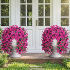 HyeFlora Artificial Fake Hanging Flowers Plants for Outdoor Outside Decoration, 2PCS Faux Silk UV Resistant Look Real Fuchsia Morning Glory Trailing Vines for Home Planter Porch Patio