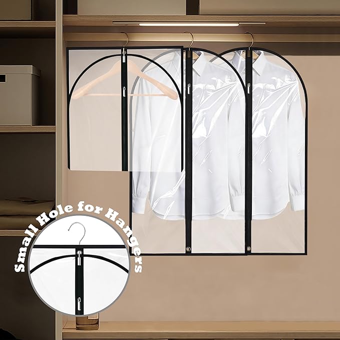 Garment Bags for Hanging Clothes, 45'' Suit Bag Cover for Storage and Travel, Dress Bags for Gowns Long, 2 Pack (Clear)