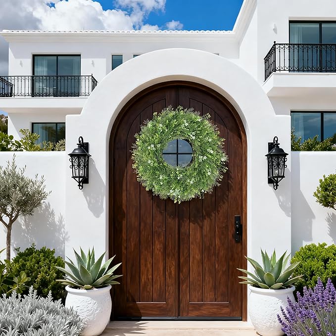 24 Inch Summer Wreaths for Front Door Wreath Spring Outdoor Green Door Wreath for All Seasons Porch Living Room Bedroom Window Wall Indoor Outdoor Farmhouse Home Decoration