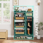 GarveeHome Shoe Cabinet Rattan with 3 Flip Drawers and 4-Tier Shoe Storage Cabinet, Freestanding Shoe Organizer with Adjustable Shelves for Entryway, Closet, Hallway (Black)