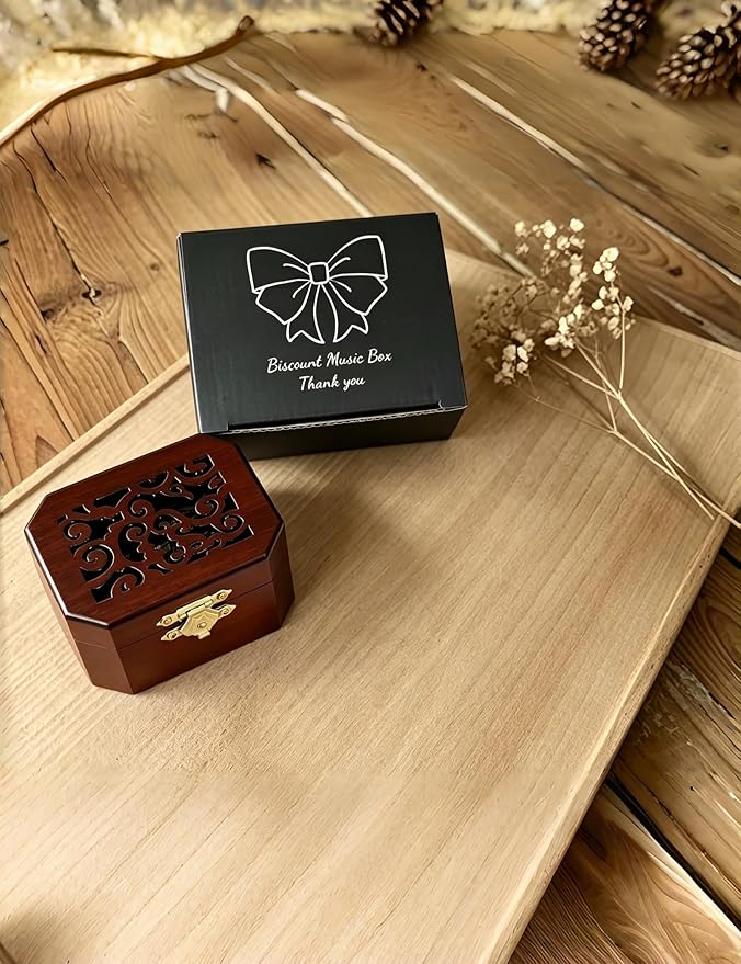 Mini Hollow Antique Carved Music Box Wind Up Wooden Musical Box Toy - Hedwig's Theme Gifts for Birthday, Christmas, Mother’s Day, Anniversary,Halloween or Home Decor
