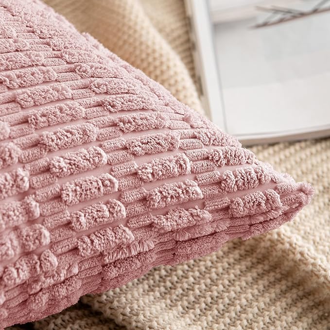 MIULEE Pack of 2 Corduroy Decorative Lumbar Throw Pillow Covers 20x12 Inch Soft Boho Striped Pillow Covers Modern Farmhouse Home Decor for Sofa Living Room Couch Bed Blush Pink Spring Valentine Decor