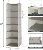 MAX Houser 6 Tier Shelf Hanging Closet Organizer, Closet Hanging Shelf with 2 Sturdy Hooks for Storage,2 Pack, Foldable (Light Grey)