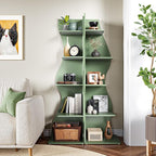 LITTLE TREE Small Corner Shelf, Modern 5-Tier Wall Corner Bookshelf, Stylish Bookcase Storage Rack for Small Space, Living Room, Bedroom, Green, 2 Pack
