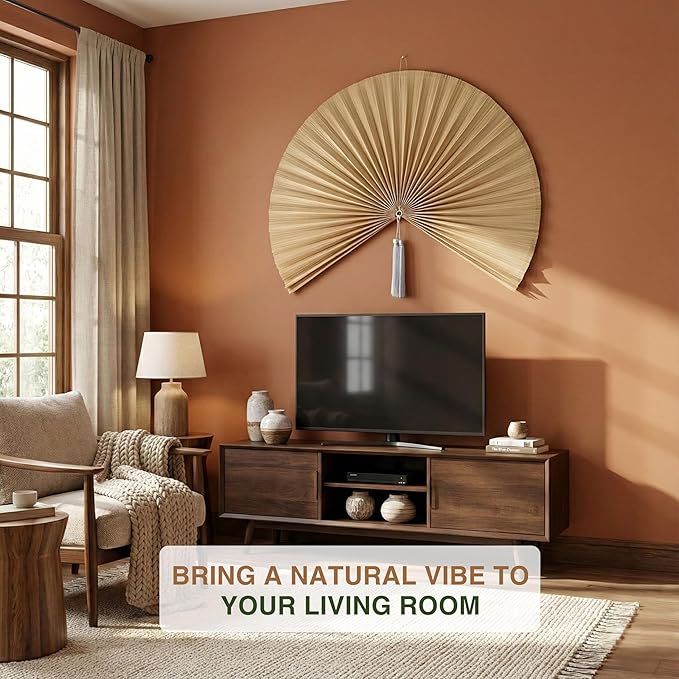 Chicvillage Big Fan Decor 47", Bamboo Wall Fan for Headboard, Japanese Wall Fan Handwoven Art, Large Aesthetic Hanging, Hook Included (Beige)