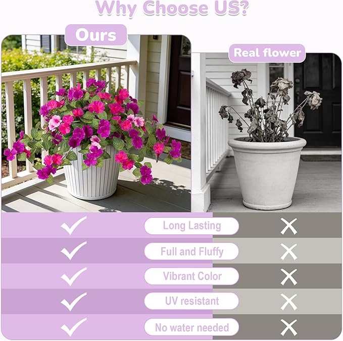 Artificial Fake Flowers for Outdoors Spring Decoration 2 Bundles Faux Flowers Plants for Outdoor Planters UV Resistant Silk Realistic Flowers for Outside Home Garden Front Porch Patio Décor