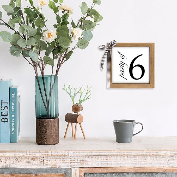 6 Inch Party of 6 Sign, Wooden Frame Family of 6 Decor, Rustic Gift for Family Indoor Table Tiered Tray Shelf Desk Farmhouse Home Decorations