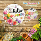 PETCEE Hello Spring Door Sign - 11.5" Welcome Spring Decor Front Door Signs with Floral Print Farmhouse Porch Sign for Home Wall Hanging Wreath Butterfly Bee Easter Indoor Outdoor Decorations
