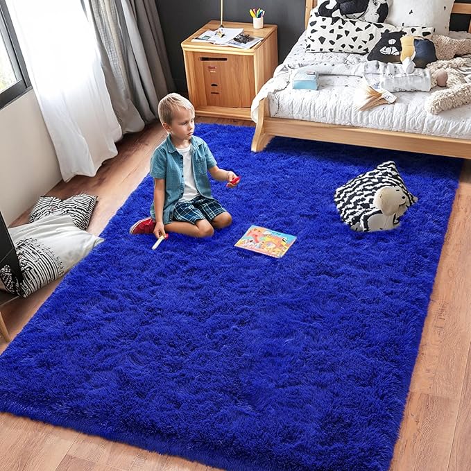 Rugs for Bedroom 4x6, Soft Shaggy Modern Shag Area Rug for Living Room, Upgrade Non-Slip Plush Fluffy Carpet for Kids Boys Girls Room Home Decor Aesthetic, Royal Blue