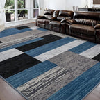 FlyDOIT Modern Geometric Patchwork Area Rug, 4x6 Blue Large Rugs for Living Room, Rockwood Collection Indoor Rugs for Bedroom, Throw Carpet Floor Decor for Entryway Dining Room Office Nursery