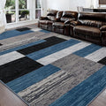 FlyDOIT Modern Geometric Patchwork Area Rug, 8x10 Blue Large Rugs for Living Room, Rockwood Collection Indoor Rugs for Bedroom, Throw Carpet Floor Decor for Entryway Dining Room Office Nursery