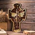 BGCOPPER Saint Michael Cross Wall Decor, Wooden Holy Trinity Crucifix Wall Cross, Jesus Cross for Wall Hanging Christmas Gift (20 Inch)
