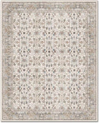 Washable 10x14 Area Rugs for Living Room, Boho Non-Slip Vintage Distress Large Rugs for Bedroom Dining Room Office, 0.3" Neutral Oriental Throw Thin Carpet, Cream/Blue/Orange/Multi
