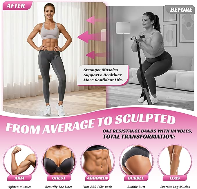 Upgraded Multifunction Pedal Resistance Band with Handle, 50LBS Thickened Resistance Bands for Core/ABS, Arm, Waist, Abdomen, Leg Workout, Portable Sit Up Exercise Equipment for Women