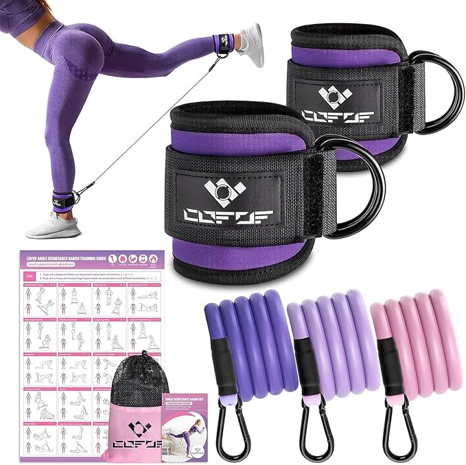 Ankle Resistance Bands with Cuffs, Ankle Bands for Working Out, Kickbacks Hip, Leg Glute Exercise Equipment with Training Poster, Resistance Workout Equipment for Women