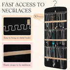 2 Pack Hanging Jewelry Organizer Storage with 39 Pockets, 30 Necklace Hooks Double Sided Wall Mount Earring Holder Organizer Bracelet Necklace Jewelry Display Hanger for Closet Door(Black)