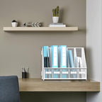 SUPEASY Desk Organizers Metal Desk Magazine File Holder with 5 Vertical Compartments Rack File Organizer for Office Desktop, Classroom, Home Workspace, White Plus
