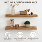 Dreamland 36" Solid Elm Wood Floating Shelves, 8" Deep Wall Shelves for Home Decor, Floating Shelf with Invisible Bracket, Heavy-Duty Display Shelf - for Living Room, Kitchen, Bathroom, Set of 2