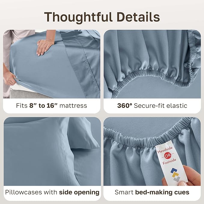 California Design Den - Luxury Full Size Sheet Set - 100% Cotton, 600 Thread Count Deep Pocket Full Size Bed Sheets, Hotel-Quality Cooling Sheets with Sateen Weave - Pastel Blue
