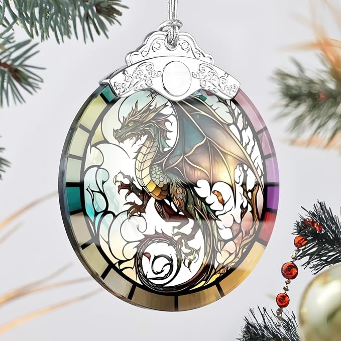 Dragon Stained Glass Ornament, Christmas Ornaments, Xmas Tree Decorations, Ornaments for Christmas Tree, Holiday Presents, Gift Exchange Ideas
