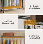 Heavy Duty Garment Rack with Wheels, H2 Plus Rolling Clothing Rack for Hanging Clothes, Load 480 LBS Portable Closet, Metal Adjustable Shelves & Double Hanging Rods for Bedroom Storage, Black