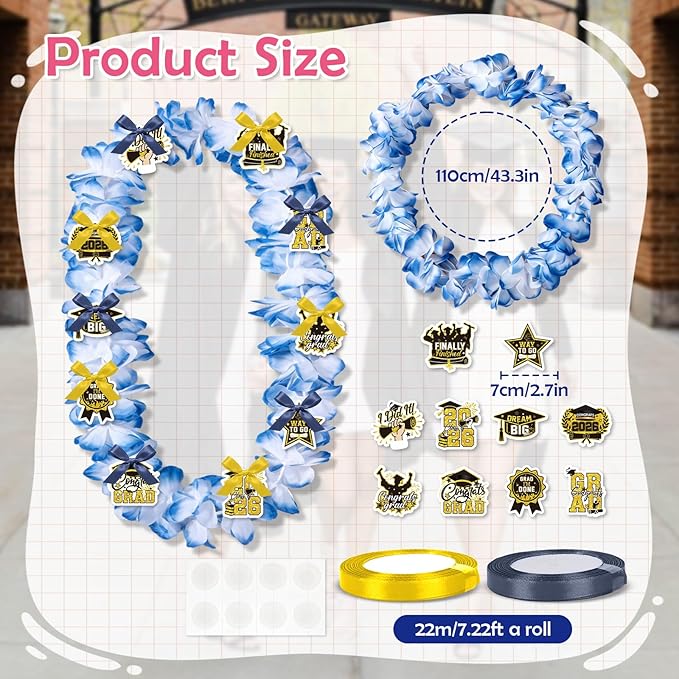 Leis for Graduation 2026, Artificial Flower Wreath with Cards Graduation Lays Gifts, Congrats Grad for High School