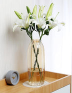 Large Amber Glass Vase for Flowers Brown Tall Glass Vases,H-12.6" Simple Striped Design for Home Floor Decor,Farmhouse Decor, Centerpiece Coffee Table Decorations