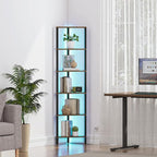 TUTOTAK Corner Shelf with LED Light, 6-Tier Corner Bookshelf for Small Space, Narrow Display Corner Shelf Stand with Storage Rack, for Living Room, Bedroom, Rustic Brown BS05BB006L