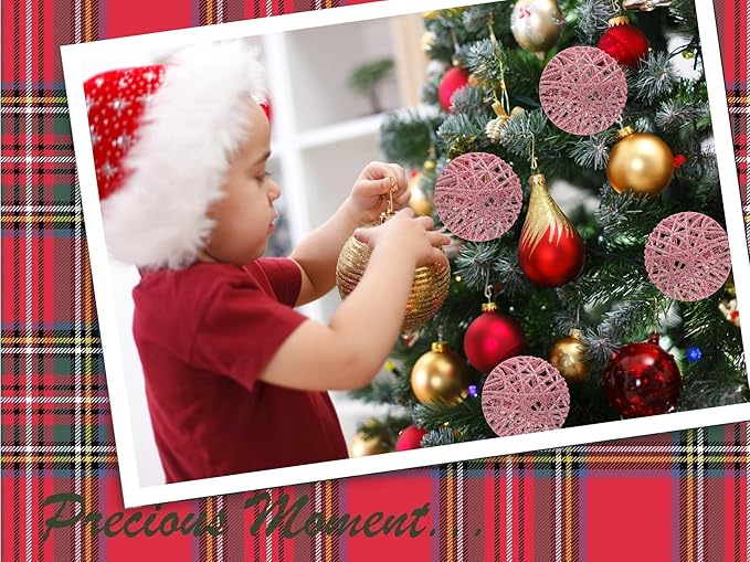 Christmas Traditions 4 inch Pink Glittered Rattan Ball Ornaments Hanging Tree Decorations (Set of 6) (Pink)
