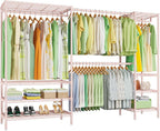Ulif E11 Heavy-Duty Garment Rack, Metal Freestanding Clothes Rack and Closet Storage Organizer System with 8 Shelves and 4 Hanger Rods, (73.2-97.6)" W x 14.5" D x 71.2" H, Load 1034 LBS, Pink