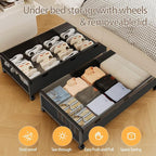 KITHELP Under Bed Storage with Wheels,2 Pack Under Bed Shoe Storage, Under the Bed Storage Drawers with Remove Window, Extra Large Rolling Under Bed Storage Metal Drawer for Clothes (Black-2 pack)