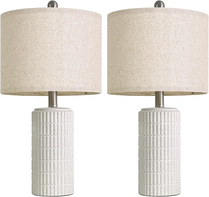 PoKat 20.75" Stone-Like Farmhouse Ceramic Table Lamps Set of 2 for Bedroom, White Bedside Lamps for Night Stands, Matte-Textured Decor Nightstand Table Lamps for Living Room End Table White