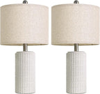 PoKat 20.75" Stone-Like Farmhouse Ceramic Table Lamps Set of 2 for Bedroom, White Bedside Lamps for Night Stands, Matte-Textured Decor Nightstand Table Lamps for Living Room End Table White