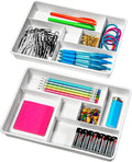 Madesmart Set of 2 Plastic 6-Compartment Drawer Organizer Gadget Trays, Multipurpose Storage Bins for Drawers, White