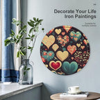 Wall Picture, with Heart Crush Flower Printed Circular Iron Hanging Picture,Wall Art Decor,Home for Bedroom Living Room Bathroom Decor,Iron Painting 11.8X11.8 in