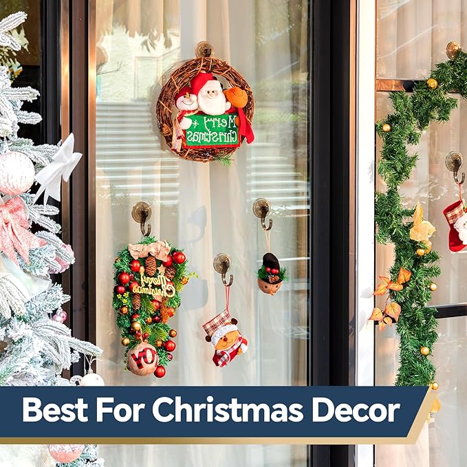 Amuille Wreath Hangers, 2 Pack Large Suction Cup Wreath Hooks, Removable Suction Cup Hanger for Front Door, Glass Window, Shower, Kitchen, Holds up to 18 lbs