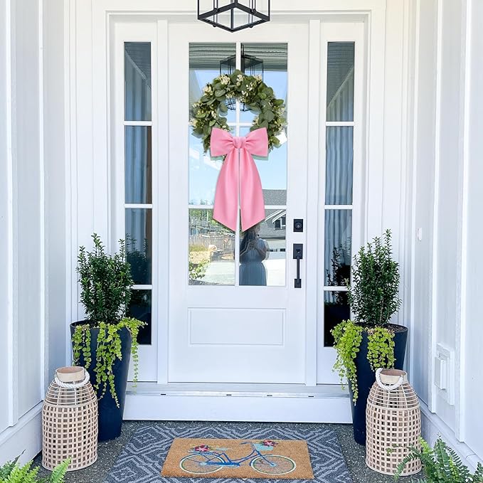2 Pcs Light Pink Wreath Sash for Front Door Linen Wreath Ribbon Bow for Yard Porch Garland Home Decor