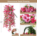 Artificial Hanging Flowers Plants for Outdoor Spring Summer Decoration, 2PCS Faux Silk Morning glory UV Resistant Look Real for Outside Home Indoor Planter Porch Garden Yard Decor(Rose Red Pink)