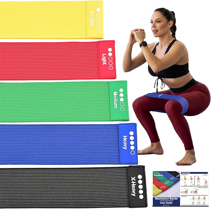 Resistance Bands for Working Out - Exercise Bands Set with Workout Guide - Fabric Elastic Bands for Physical Therapy - Fitness Bands Ideal for Legs Hip Glute