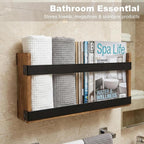 Wood Magazine Rack Wall Mounted & Wall Magazine Rack, Pine Wood Black Metal Wall Magazine Holder for Magazines, Books, Mountable or Freestanding Organizer
