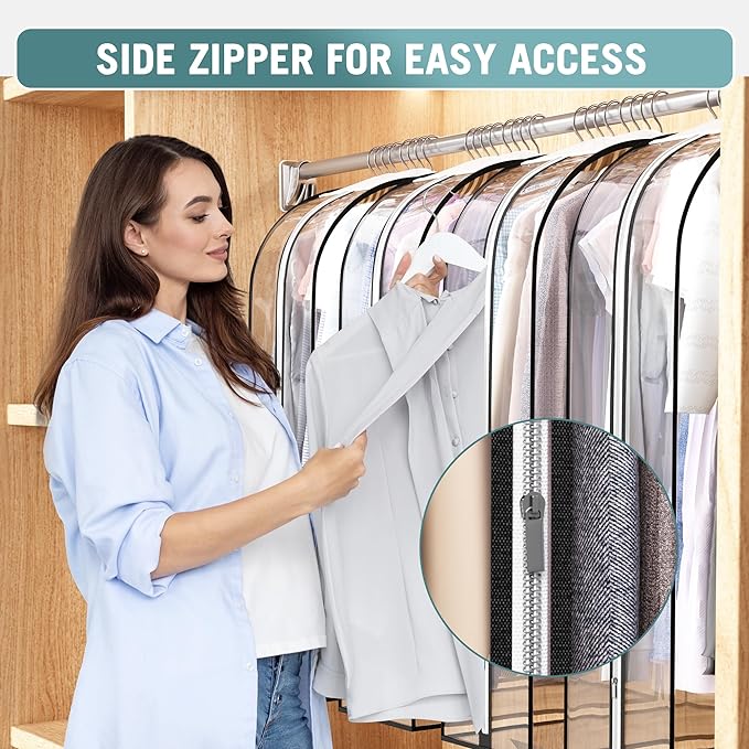 Clear Garment Bag for Hanging Clothes 10” Gusseted, 40&60” Suit Bags for Open Closet Storage Plastic Clothes Cover for Coat, Dress, Shirts, Fur, Jacket, Wardrobe Protectors, 4 Pack