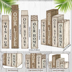Lineshading 4 Pcs Farmhouse Table Decor Wooden Rustic Our Home Our Story Life Table Centerpiece Farmhouse Book Stack Block Sign for Tabletop Shelf Tiered Tray Desk Living Room Fireplace Home