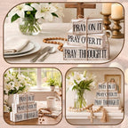 Yuntau 4 Pcs Farmhouse Wooden Tabletop Decor Bible Verse Tiered Tray Decorations Rustic Religious Christian Gift Block Sign Pray on It Centerpiece for Easter Home Kitchen Shelf Office Desk Decor