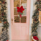 CITYES Christmas Swag Artificial Teardrop Swag Wreaths with Pinecones Red Berry Golden Ball Poinsettia Artificial Christmas Teardrop for Xmas Decor Front Door Outdoor Indoor Wall Mailbox