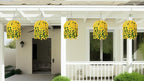 Artificial Faux Hanging Flowers Basket for Spring Summer Outdoor Porch Decor, Fake Silk Colorful Morning Glory Eucalyptus in Planter UV Resistant Look Real for Home Balcony Yard(Yellow)